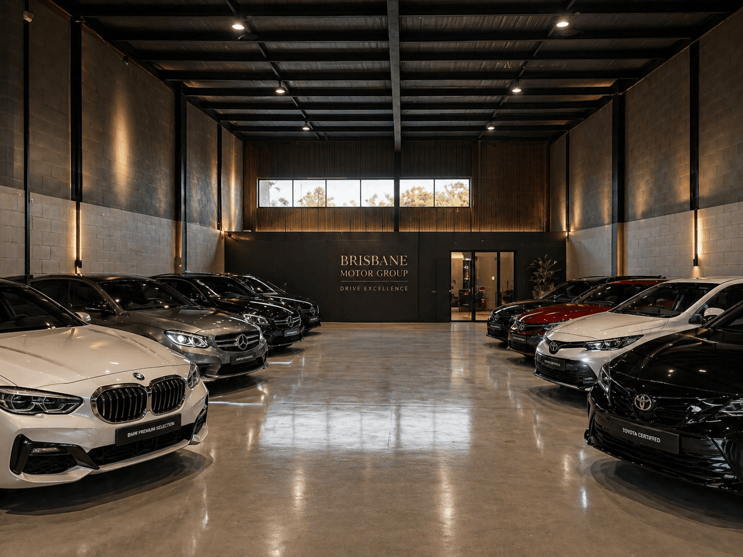 Clean used vehicle dealership forecourt